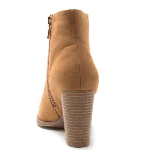 1 Left! Qupid Tiber Camel Suede Wood Heeled Bootie - Picture 6 of 8